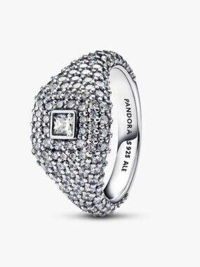 PANDORA 925 Ale Silver Pavé Square Cocktail Ring